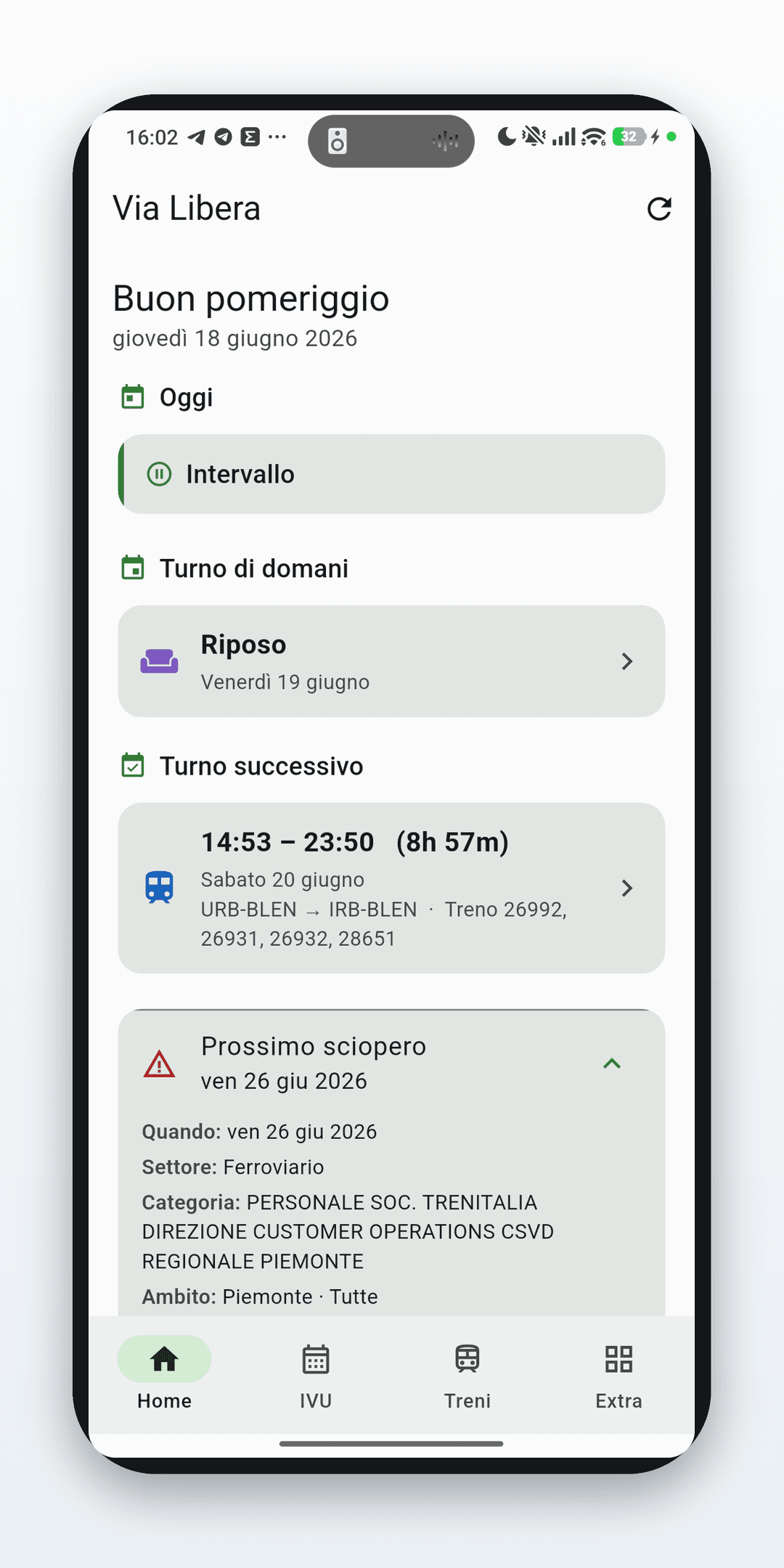 Schermata dell'app Via Libera