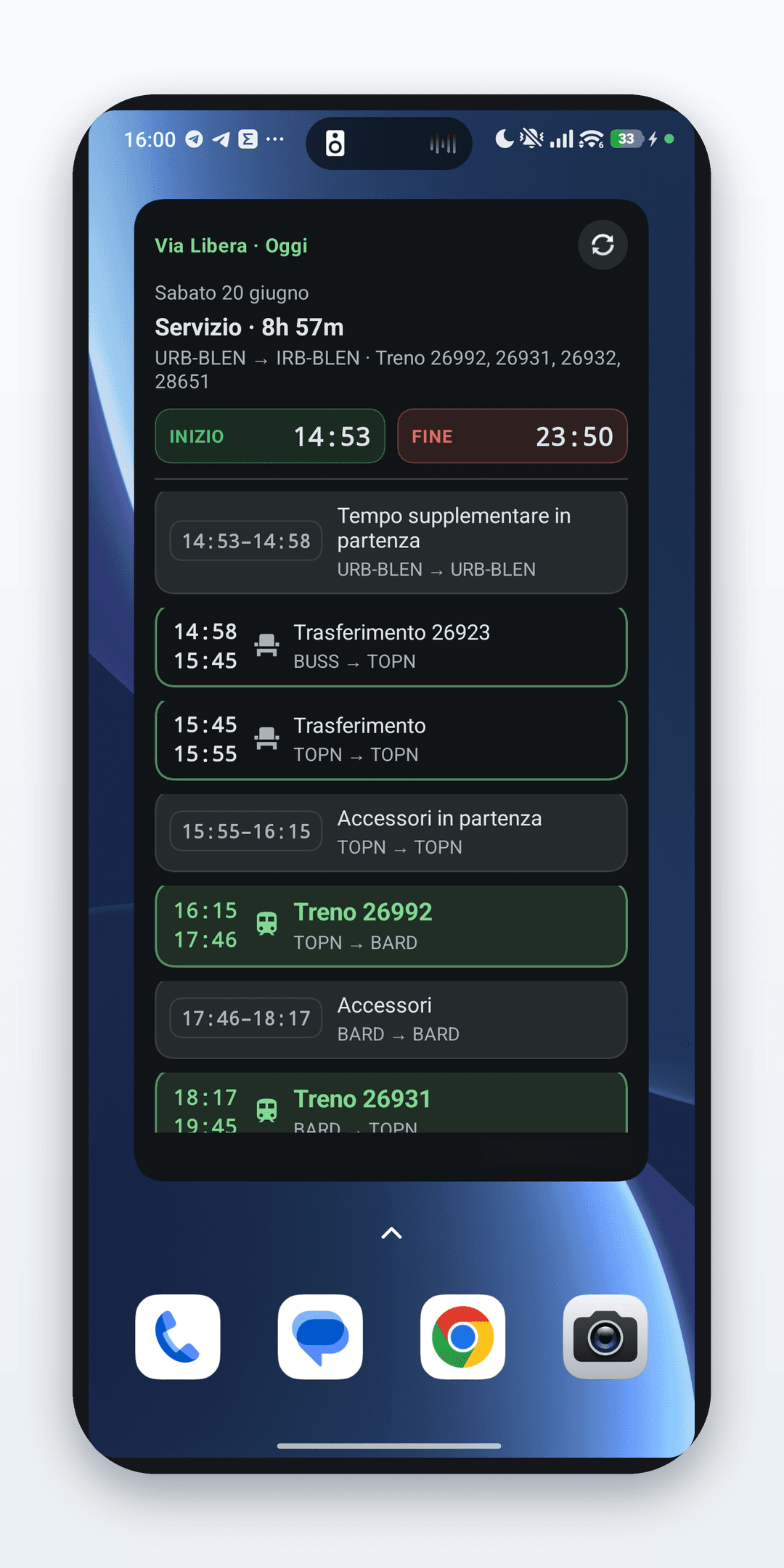 Schermata dell'app Via Libera